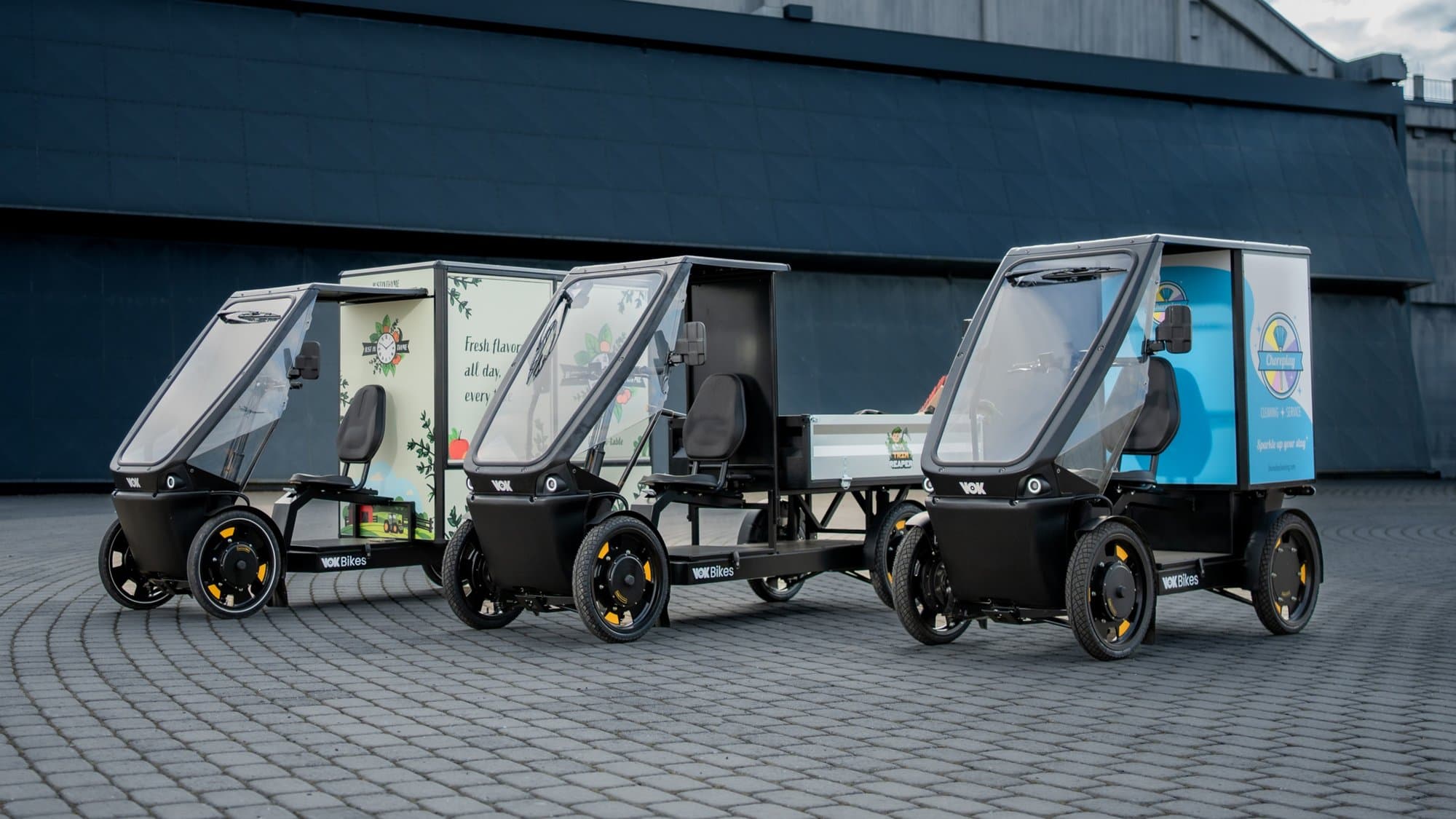 Vloot elektrische VOK Bikes cargobikes met verschillende opbouwvarianten